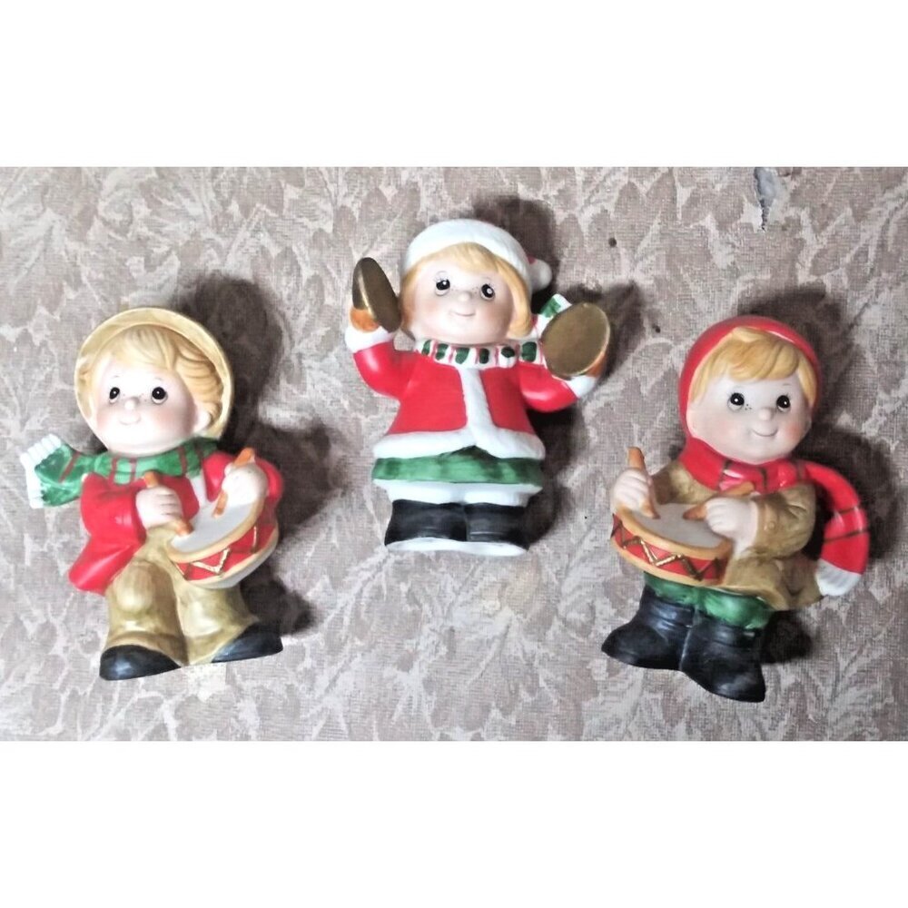 Vintage Homco set of 3 Children-Band Figurines Christmas bisque porcelain #5564